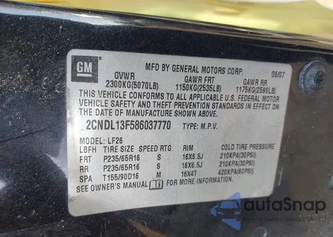 2008 Chevrolet Equinox Ls from USA, damaged, VIN 2CNDL13F586037770